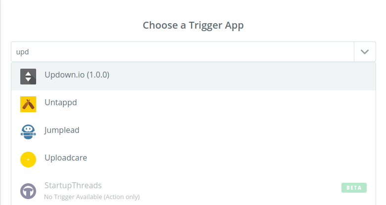 screenshot of zapier UI showing the integration selector