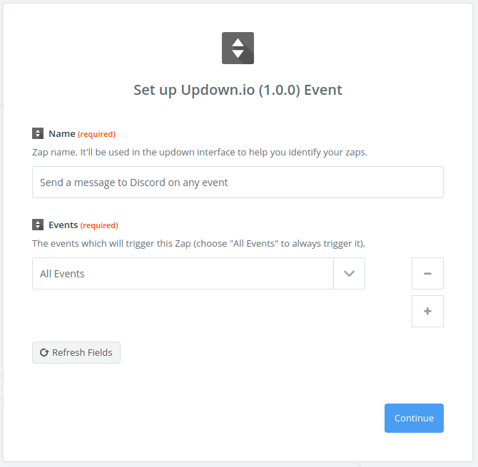 screenshot of zapier UI showing the events selector