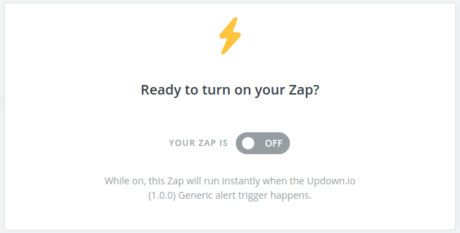 screenshot of zapier UI showing the turn on button