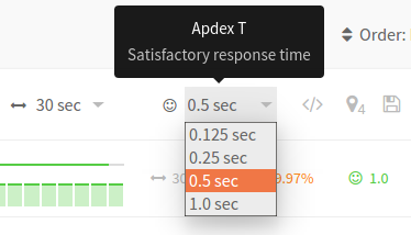 screenshot of updown UI showing the Apdex threshold selector